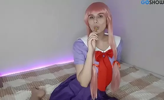 Lusty Pink Haired Babe Sucks and Fucks Massive Cock